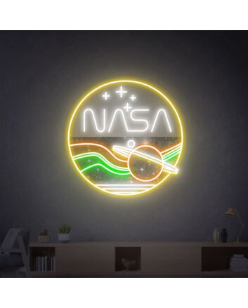Brighten Up Your Space: Nasa Round Handcrafted Led Neon Sign, Perfect for Office Decor, Bars, Weddings, and Parties - An Amazing Unique Gift.