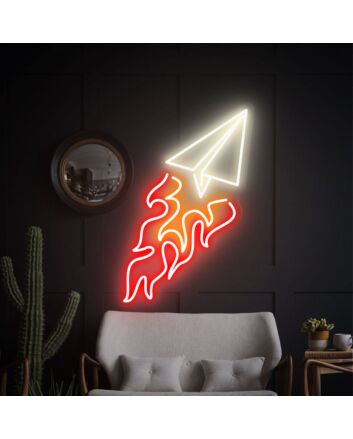 Brighten Up Your Space: Perfect for Home, Office, and Bar - Paper Airplane Tail Fire Neon Sign Wall Decor.