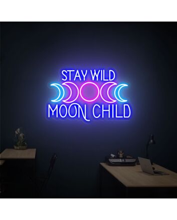 Brighten Up Your Space: Perfect for Home Decor, Office Ambiance, and Bar Enlightenment with Stay Wild Moon Tree Child Neon Sign Wall Decor.