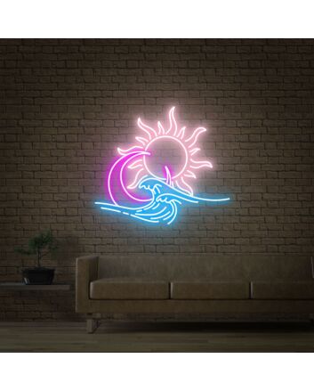 Brighten Up Your Space: Perfect for Home, Office, and Bar Ambiance with Sun Moon Ocean Led Neon Sign Decor.