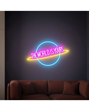 Elevate Your Space with The World Is Yours Neon Sign: Perfect for Bedroom Ambiance, Trendy Office Decor, and Memorable Wedding or Party Highlights.