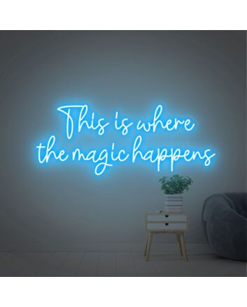 Enhance Your Home, Bar, or Event Ambiance with This Is Where The Magic Happens Colorful LED Neon Sign.
