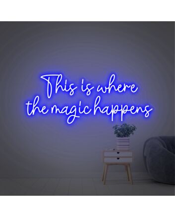 Enhance Your Home, Bar, or Event Ambiance with This Is Where The Magic Happens Colorful LED Neon Sign.