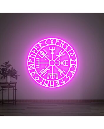Enhance Your Space: Art Vegvisir Runic Neon Sign Wall Decor Viking Compass - Perfect for Home, Office, Bar, and Themed Events.