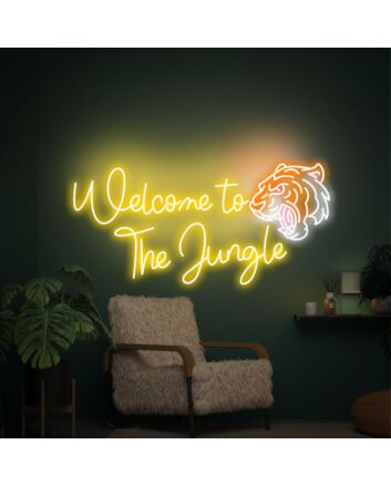 Elevate Your Space: Welcome To The Jungle Welcome Sign Green Led Light Signs Perfect for Bars, Home Decor, and Themed Events.