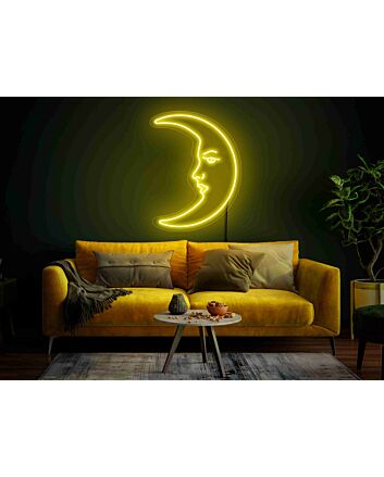 Transform Your Space into a Celestial Oasis with the Moon Face Neon Sign - Perfect for Bedrooms, Bars, Weddings, and More!