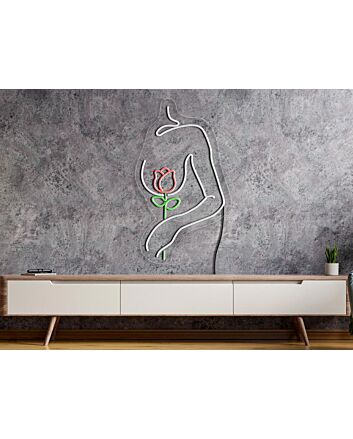 Enhance Your Space: Woman with Flower Neon Sign, Perfect for Bedroom, Home Decor, Bars, and Weddings