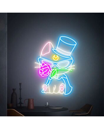 Brighten Your Bedroom, Anime Corner, or Party Ambiance with Cat With Rose LED Neon Sign Wall Art Decor.