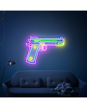 Enhance Your Bedroom, Game Room or Bar Ambiance with Gun Pistol LED Neon Artwork Wall Art