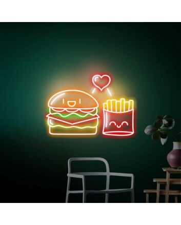 Brighten Your Restaurant, Kitchen, or Bar: Hamburger Fries Led Neon Sign for Iconic Business Logos and Trendy Decor.