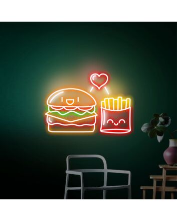 Brighten Your Restaurant, Kitchen, or Bar: Hamburger Fries Led Neon Sign for Iconic Business Logos and Trendy Decor.