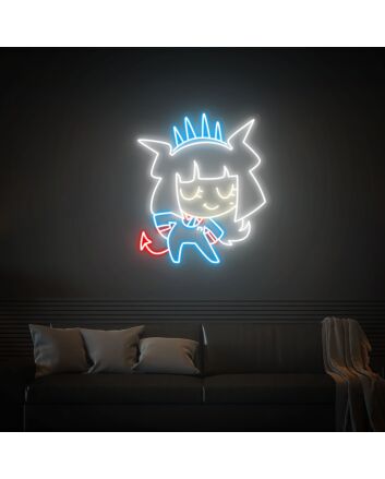 Brighten Your Spaces: Helltaker Led Neon Sign Cute Lucifer Led Wall Art Decor Perfect For Office, Bar, And Gaming Room Ambiance.