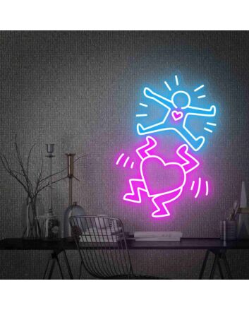 Brighten Your Space: Keith Haring Heart Led Neon Sign for Home Decor, Office Vibes, and Romantic Wedding Settings