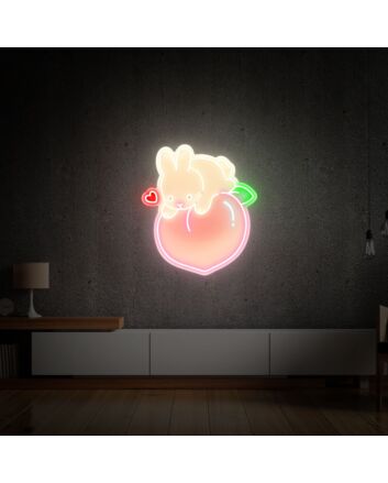 Brighten Your Children&#039;s Bedroom and Playtime: Peach Led Uv Neon Sign Bunny On Peach Led Neon Sign for Whimsical Kids Room Decor and Joyful Parties