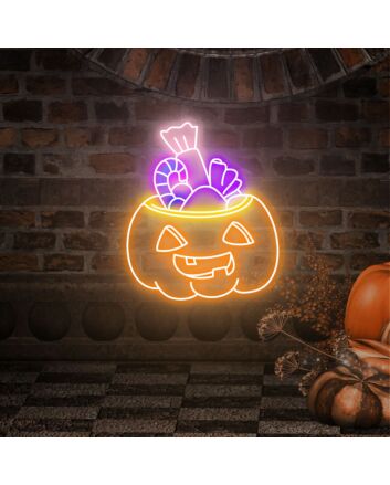 Transform Your Space for Halloween and Fall Celebrations with Pumpkin Candy Led Neon Sign Pumpkin Lantern Light Sign Wall Decor for Homes, Bars, and Parties.
