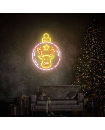 Reindeer In Christmas Led Neon Sign Ball Decor Wall Art: Perfect for Enlivening Your Home, Office, Storefront, or Next Festive Gathering.