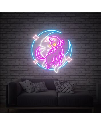 Brighten Your Space with Sailor Moon Cat Led Neon Sign - The Perfect Anime Wall Art Decor for Home, Office, or Themed Parties