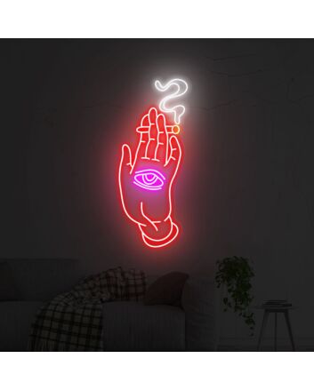 Elevate Your Space: From Bedroom to Bar, Embrace Ambiance with the Smoking Hand With Eye LED Neon Sign Wall Decor.