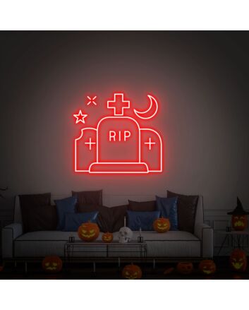Elevate Your Halloween Celebration: Light Up Your Home, Office, or Spooky Event with the Tombstone Rip Wall Led Neon Sign.