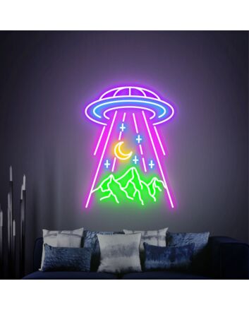 Revamp Your Space: Ufo Mountain Led Neon Sign for Creative Home Bedroom, Office, and Bar Wall Decor