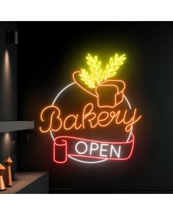 Brighten Your Bakery, Elevate Weddings & Parties: Custom Name Bakery Open LED Neon Sign for Unique Decor and Welcoming Ambiance.