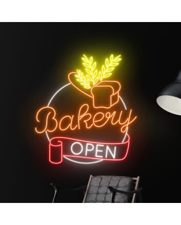 Brighten Your Bakery, Elevate Weddings &amp; Parties: Custom Name Bakery Open LED Neon Sign for Unique Decor and Welcoming Ambiance.