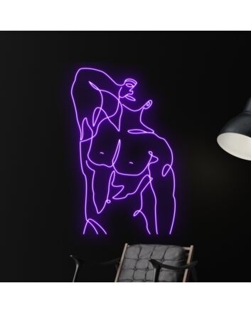 Add a Splash of Color to Your Bar, Club or LGBTQ+ Events with Bikini Naked Male Led Neon Sign Gay Body Club Neon Led Sign in Vibrant Purple.