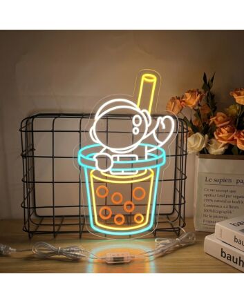 Brighten Your Space: Perfect for Home, Cafes, and Themed Parties with Bubble Tea Led Neon Sign Spaceman Led Sign Bubble Tea Coffee Wall Decors.