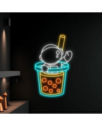 Brighten Your Space: Perfect for Home, Cafes, and Themed Parties with Bubble Tea Led Neon Sign Spaceman Led Sign Bubble Tea Coffee Wall Decors.