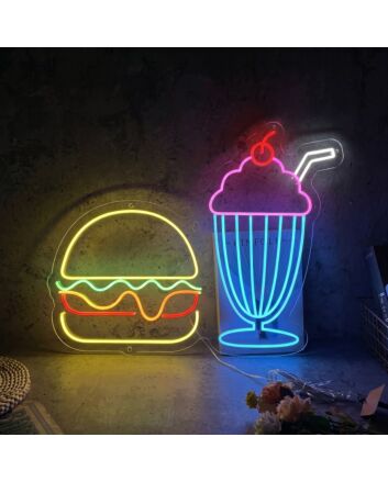 Brighten Your Restaurant, Bar, or Kitchen: The Burger And Shake Led Neon Sign - Perfect for Food-Inspired Spaces and Events!