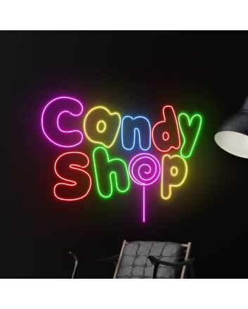 Brighten Your Candy Shop or Sweeten Your Home Decor with Custom Name Candy Shop LED Sign - Perfect for Parties, Weddings, and Retail Displays.