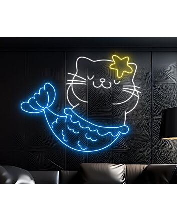 Brighten Your Space: Cat Mermaid Decor Led Sign Animal Lover Neon Light - Perfect for Home Decor, Offices, Bars, and Animal-Themed Parties