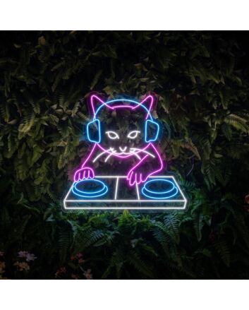 Bring the Beat to Your Space with Cat Playing DJ LED Sign - A Perfect Neon Light for Home, Bars, Clubs, and Cat Lovers' Gatherings.
