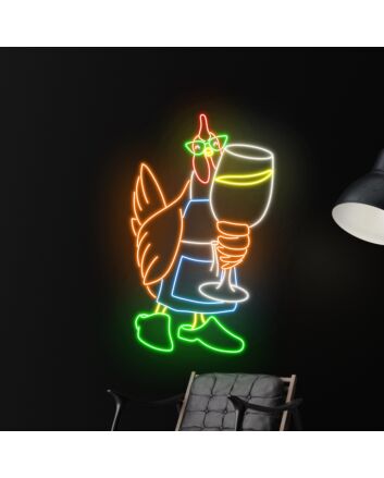 Brighten Your Bar or Restaurant with the Unique Chicken Drinking Champagne Led Neon Sign, Perfect for Home Parties and Wedding Celebrations Too.