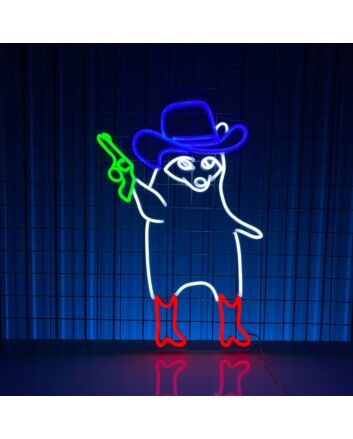 Brighten Up Your Bar, Game Room, or Man Cave with the Whimsical Cowboy Raccoon Holding Gun LED Neon Sign – Perfect for Adding a Unique Touch to Any Gathering or Space!
