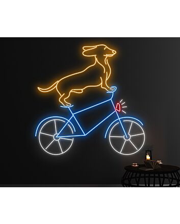 Brighten Your Home, Bar, and Storefront with the Whimsical Cute Dachshund Riding Bike LED Neon Sign Dachshund Butt Neon Light Decor.