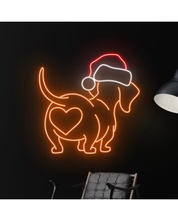 Brighten Up Your Home, Office, or Holiday Party with the Festive Glow of the Dachshund Christmas Hat Led Neon Sign - Perfect for Any Christmas Celebration.