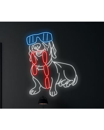 Brighten Up Your Restaurant, Bar, or Kitchen with Dachshund Eat Sausage Led Neon Sign - Perfect for Food Decor and Whimsical Ambiance.