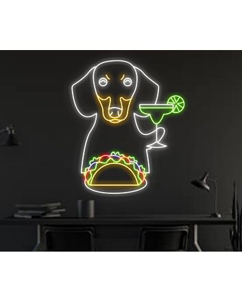 Brighten Your Space: Dachshund Eat Tacos And Drink Margarita Led Neon Sign, Perfect for Home Decor, Bars, and Celebrations.