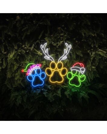 Brighten Your Festive Celebrations and Spaces: Dog Paw Reindeer Horn LED Neon Sign – Perfect for Home Decor, Office Glow, and Christmas Parties.