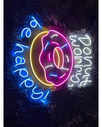 Brighten Your Bakery, Sweeten Your Home Decor, and Add a Glow to Parties with the Donut Worry Be Happy Led Neon Sign.
