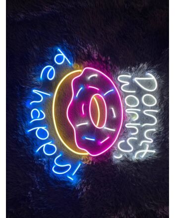Brighten Your Bakery, Sweeten Your Home Decor, and Add a Glow to Parties with the Donut Worry Be Happy Led Neon Sign.