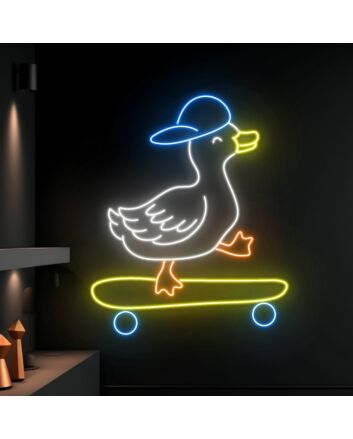 Elevate Your Space: Duck In Hat Skateboarder LED Sign - Perfect Neon Light for Home Decor, Bars, and Birthday Celebrations.