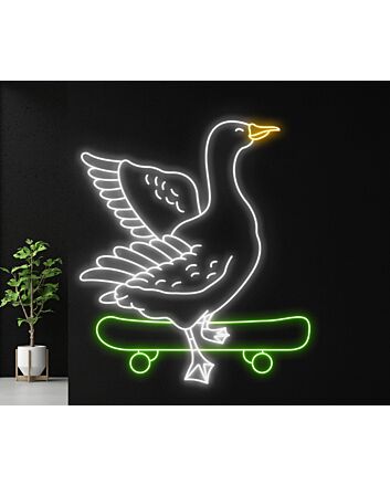 Brighten Your Space with Duck Skateboarding LED Neon Sign: Perfect for Home Decor, Bars, Weddings, and Parties – Duck in Hat Skateboarder LED Sign Brings Joy and Light.