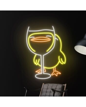 Brighten Your Space: Duck With Champagne LED Sign for Animal Lovers - Perfect for Restaurants, Home Decor, Bars, and Wedding Celebrations