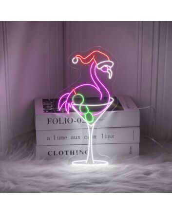 Transform Your Festive Celebrations and Spaces: Flamingo Christmas Hat Led Neon Sign & Flamingo Martini Led Sign - Perfect for Home Decor, Office Ambiance, Storefronts, Bars, and Seasonal Weddings