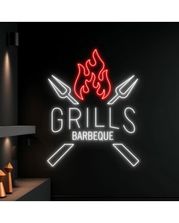 Brighten Up Your Deck or Man Cave with the Grills Barbeque Led Neon Sign - The Ultimate Custom Grill BBQ Neon Light for Outdoor Parties, Bars, and Home Decor.