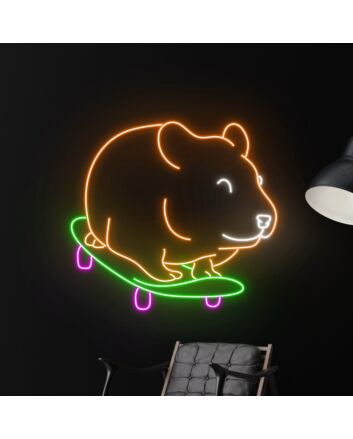 Brighten Up Your Space: Cute Hamster Skateboarding LED Neon Sign, Perfect for Home Decor, Office Vibes, and Party Fun
