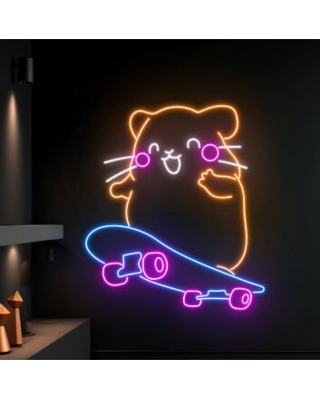 Brighten Up Your Skate Shop or Bedroom with the Vibrant Hamster Skateboarding LED Neon Sign - Perfect for Parties, Home Décor, and Unique Office Ambiance.