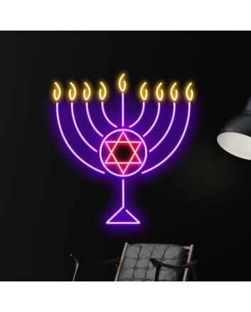 Brighten Your Hanukkah Celebrations and Decor: Happy Hanukkah Led Neon Sign for Home, Office, and Festive Events.